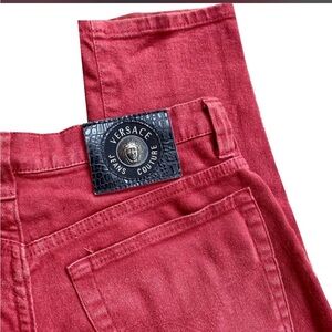 Versace Jeans Collection Men’s Red Straight Jeans with Branded Patch